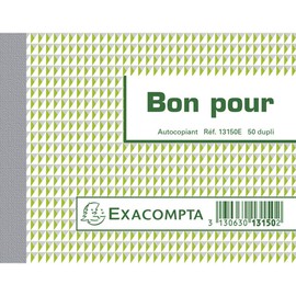 Exacompta - Ref. 13150E - 1 Manifold BON POUR - 50 numbered carbonless sheets in 2 copies (1 original + 1 copy) - format 105 x 135 mm - FSC certified - made in France