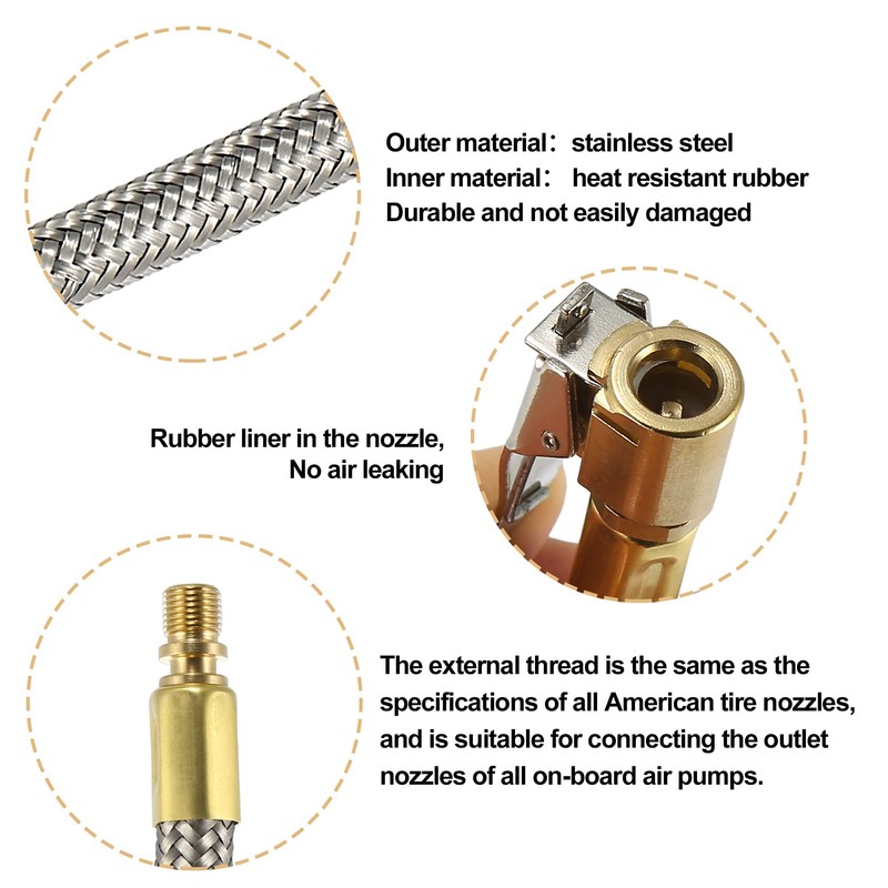 X AUTOHAUX 60cm 24" Car Tire Air Inflator Hose Adapter