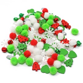 Wedding Touches 150 Mix Christmas Shabby Chic Plastic Flatbacks & Mini Pom Poms Craft Cardmaking Xmas Embellishments