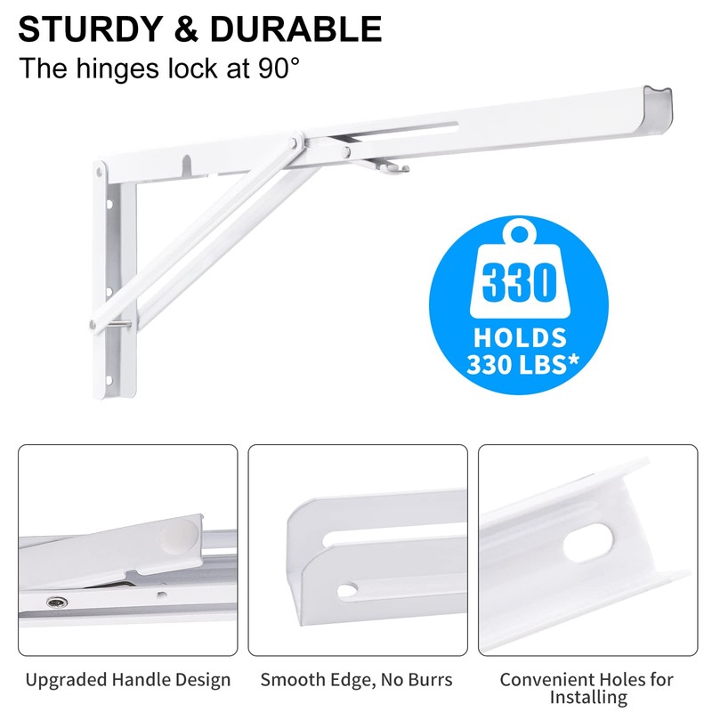YUMORE White Folding Shelf Brackets, 20 Inch Heavy Duty L
