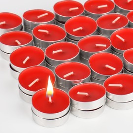 Trendecor Tea Lights Scented Candles, Pack of 50 Tea Lights Red in Aluminium Case, Round Romantic Red Candles for Decorating, Proposal, Wedding, Engagement, Table Decoration, Celebrations, Relaxing,