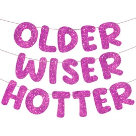 Glitter Older Wiser Hotter Banner Funny Birthday Decorations Banner for Women Men Adult 30th 40th 50th 60th 70th 80th Birthday Party Sign, Purple