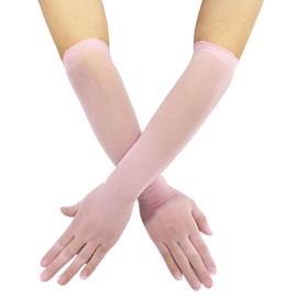 ZUYPSK Women's Mesh See Through Full Finger Evening Party Long Gloves Sheer Opera Gloves Mittens (Pink)