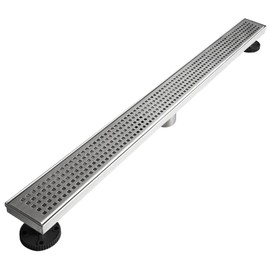 Neodrain 32-Inch Linear Shower Drain with Removable Quadrato Pattern Grate, Brushed 304 Stainless Steel Rectangle Shower Floor Drain, Linear Drain with Leveling Feet,Hair Strainer