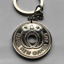 1975 Papua New Guinea Kina coin keychain key ring saltwater freshwater crocodiles salty alligator caiman swamp bird of paradise spear kundu drum Port Moresby Lae Mount Hagen Kokopo Popondetta n001820