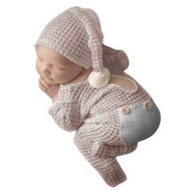 Fashion Luxury Newborn Boy Girl Baby Photo Shoot Props Outfits Crochet Clothes Long Tail Hat Pants Photography Shoot Props (Gray)