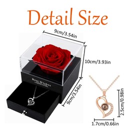 SHGarden Gifts for Women Preserved Real Rose Gift Box with 100 Languages I Love You Necklace Forever Fresh Flower Rose Eternal Rose Box for Her Valentine's Mother's Day Birthday SH0055 (Type A)