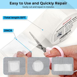 Secopad White Window Screen Repair Tape, 2 in X 15 FT (360IN) Screen Repair Kit for Windows or Doors, Strong Adhesive Screen Patch Fiberglass Screen Tape Mesh Repair