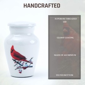 BOLD & DIVINE Adult Cremation Urns for Human Ashes Adult for Funeral, Burial, Columbarium or Home, Cremation Urns for Human Ashes Adult 200 Cubic inches, Urns for Ashes (Cardinal Bird Small Keepsake)