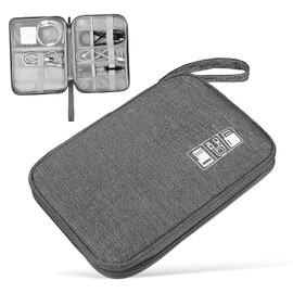TEHAUX 2 Pcs Portable Earphone Storage Pouch Lightweight Travel Cable Bags for Data Cables Chargers Accessories Durable Organizer for Electronics Grey