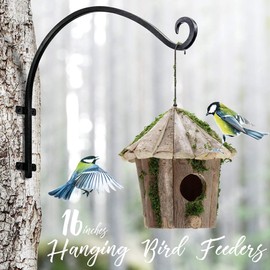 Lifyzoon Heavy Duty Hanging Plant Bracket: Outdoor Hand-Forged Hanging Plant Bracket Hook - 16Inch Black Bird Feeder Bracket