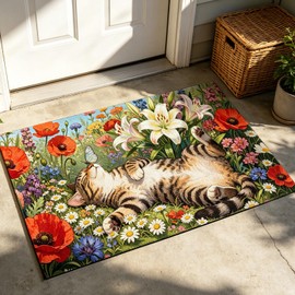 Colorful Door Mat Outdoor,30" Floral Welcome Mats,Thick Rubber Backing-Gift