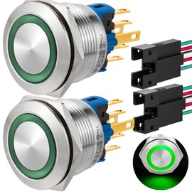 ZJWZJH Push Button Switch 22mm 7/8" Latching 110V 120V AC Mounting Hole 1NO 1NC SPDT On Off Waterproof IP67 Stainless Steel with Wire 2 PCS (Green, Latching,110V)