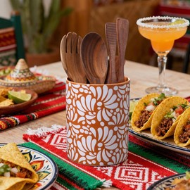 Kathfly Talavera Utensil Holder 6" Large Ceramic Mexican Kitchen Utensil Crock Spatula Spoon Rest Holder Ceramic Mexico Decor for Kitchen Countertop Housewarming Gift