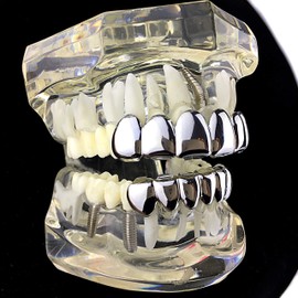 Grillz Set Deeper-Cut Teeth Silver Tone Grill Top 6 & Bottom Six Pre Made Grills