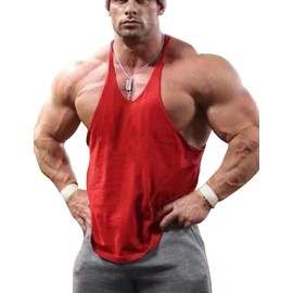 Men's Gym Stringer Singlet Stretchy Bodybuilding Workout Tank Top Cotton Pure, red