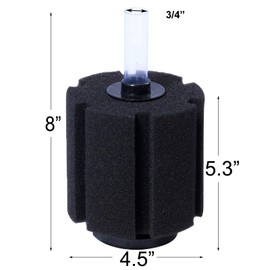 AQUANEAT Sponge Filter, for Aquarium Fish Tank, Betta, Nano, Shrimp, Fry, Biochemical Filter with Airline Tubing, Air Pump Valves, Suction Cups (Large up to 60Gal)