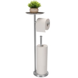 Kalitro Toilet Paper Holder Freestanding with Big Shelf, 4 Rolls Reserve Paper Holder Stand, Modern Paper Roll Holder with Storage Space for Phones (Brushed Nickel)