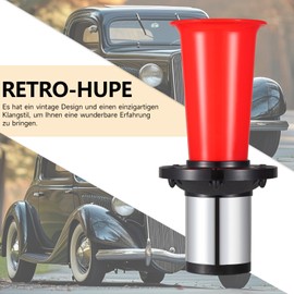 FARBIN Retro Horn Antique Signal Horn Ahooga Horn for Car Truck Old Style Car Horn 12 V 130 dB Classic Vintage Metal Red Horn with Button