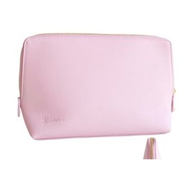 Deluxe Vegan Leather Toiletry Bag 26 x 16 cm Makeup Organizer Case with Gold Zipper. Also useful as Travel Toiletry Bag, Makeup Bag and/or Travel Bag, Small Pencil Case, pink, scrapbooking