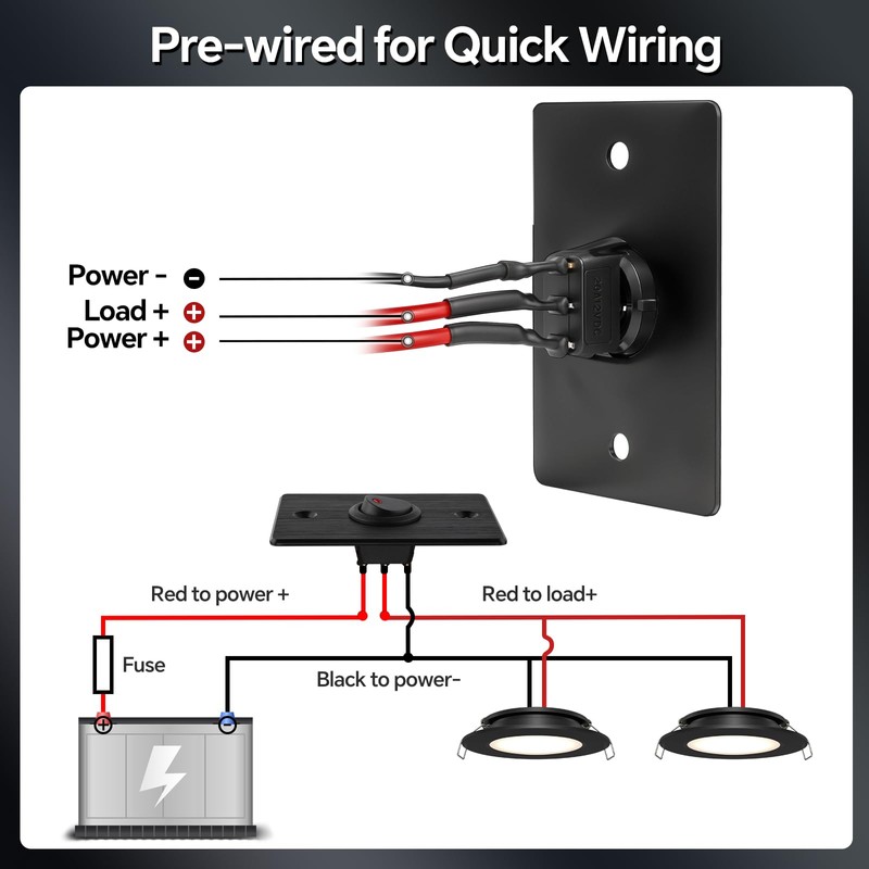 Acegoo Aluminum Panel 12V Rocker Switch Red LED Lighted 20A