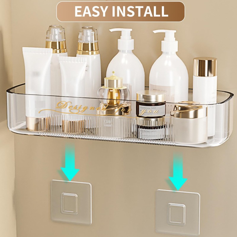 Halyuhn Acrylic Bathroom Shelves 2Pack, 14" Clear Adhesive Shower Shelves