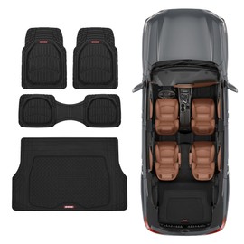 Motor Trend FlexTough 4-Piece Heavy Duty Floor Mats for Cars Trucks SUVs, Automotive Floor Mats Car Mats Full Set Front, Rear & Cargo, Trim-To-Fit Semi-Custom Deep Dish All Weather Rubber Mats - Black