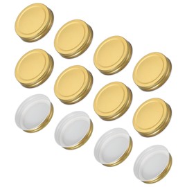 sourcing map 12 Pcs Mason Jar Lids, Colored Tinplate Canning Lids with Label for Regular Mouth Mason Jar for Fermenting Pickling Meal Prep Freezing, Preserving, Golden(70mm)