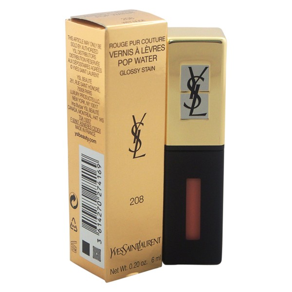 Yves Saint Laurent Rouge Pur Couture Vernis A Levres Pop Water Lip Gloss for Women, 208 Wet Nude, 0.2 Ounce