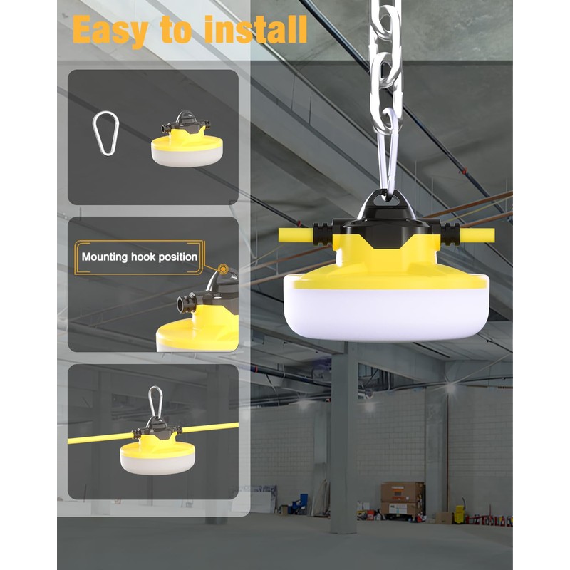 JC-LGL LED Construction String Light 50FT, 65W 8000Lm Industrial Grade