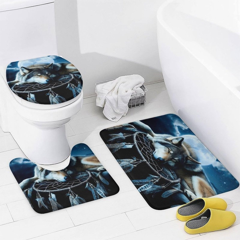 4PCS/Set Mystical Wolf Dreamcatcher Moon Mountain Shower Curtain 72W X