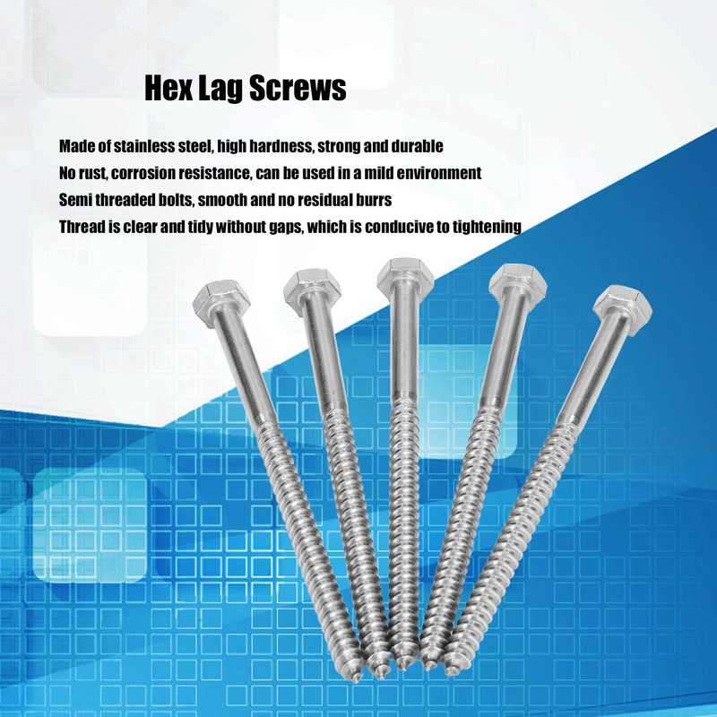 304 Stainless Steel Half Thread Bolt Wood Hex Lag Screws