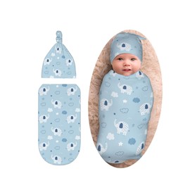 Elephant Baby Stuff Swaddle Blanket with Beanie Set, Cute Soft Newborn Blanket Swaddle Sack for Girls Boys