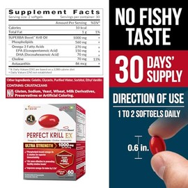LABO Nutrition Perfect Krill Ex, 1000 Mg De Aceite De Krill Antrtico Omega 3 Epa Dha, El Contenido Ms Alto De Fosfolpidos(56) Con Colina, Astaxantina 