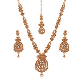 Touchstone Indian Bollywood Gorgeous intricate Workmanship Sparkling Rhinestone crystal wedding Designer Jewelry Necklace Set In Gold or Silver Tone For Women., Rhinestone, No Gemstone