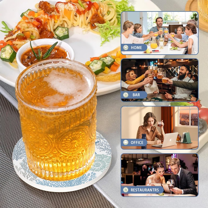 Summer Seashell Starfish Coasters Set of 6,Absorbent Ceramic Coasters with