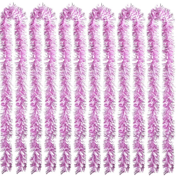 Blulu 6 Pieces Christmas Tinsel 39.4 Feet Metallic Garland Glittering Hanging Decoration for Christmas Tree Wreath Wedding Party Supplies (Pink White)