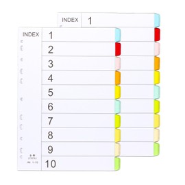 10 Part Folder Dividers A4, Coloured Multi Hole Card Folder Dividers for Office School Index Dividers Folders