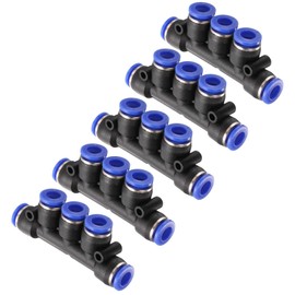 HARFINGTON 5pcs Inline Manifold Union Fitting 10mm(25/64") OD 5 Ways Plastic Pneumatic Push to Connect Tube Fittings Push Lock Quick Release Connectors