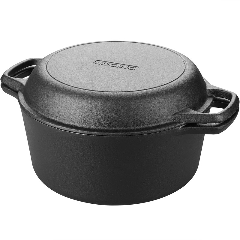 EDGING CASTING Pre-Seasoned Cast Iron Dutch Oven Pot with Skillet