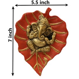 Charmy Crafts Metal Ganesha On Leaf, Wall Hanging Article for Wall Decor, Wedding Gifts, Best for Housewarming, Room Decor (Reddish Orange)