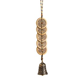 Feng Shui Decor, Chinese Feng Shui Bells, Five Emperor Copper Coins, Hanging Decoration Pendant Bells for Car, Home, Door and Bag, Symbol Good Luck, Wealth, Healthy and Success