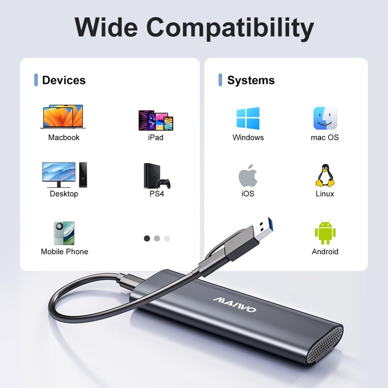 MAIWO M.2 SATA SSD Enclosure, USB3.2 Gen1 Type-C to SATA
