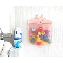 (Perfect Fit) Bath Toy, Neatly Storage, Children, Animal, Suction Cup, Wall Hanging Drainer Net (Pink)