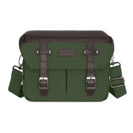 MOSISO Camera Case Crossbody Shoulder Messenger Bag, DSLR/SLR/Mirrorless Photography Vintage PU Leather Flap Gadget Bag with Rain Cover Compatible with Canon/Nikon/Sony Camera and Lens, Army Green