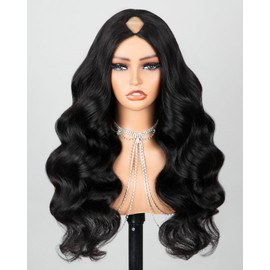 Megalook hair V Part Wig Human Hair Body Wave Glueless Wigs Human Hair Clip in V-Part Wigs Beginner Friendly No-Sew In No Glue Upgrade U Part Human Hair Wig 200% Density Natural Color Wigs 24 Inch