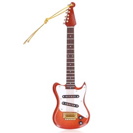 5.9in Mini Guitar Model Delicate Miniature Musical Instrument Guitar Model Coffee with Gold Rope
