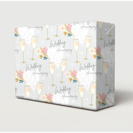 2 Sheets 20th Wedding Anniversary Wrapping Paper Beautiful Classy And Elegant Flowers Champagne Glasses Design Twentieth China Wedding Anniversary Giftwrap