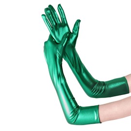 Lystaii Long Shiny Metallic Spandex Glove Elbow Length Opera Gloves 20s Party Cosplay (Green)