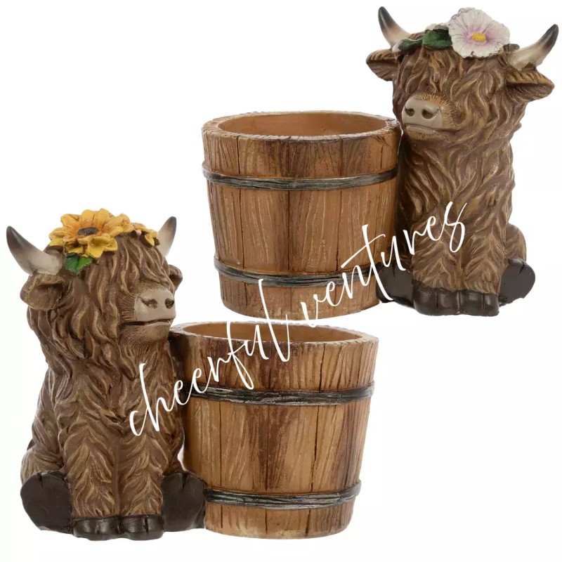 Hobby Lobby Spring Shop Resin Highland Cow Flower Pot 5"H-